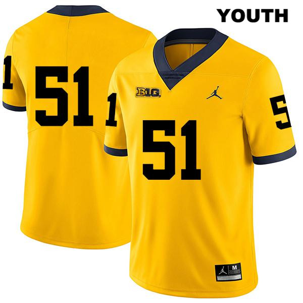 Youth NCAA Michigan Wolverines Cesar Ruiz #51 No Name Yellow Jordan Brand Authentic Stitched Legend Football College Jersey IR25J85YJ